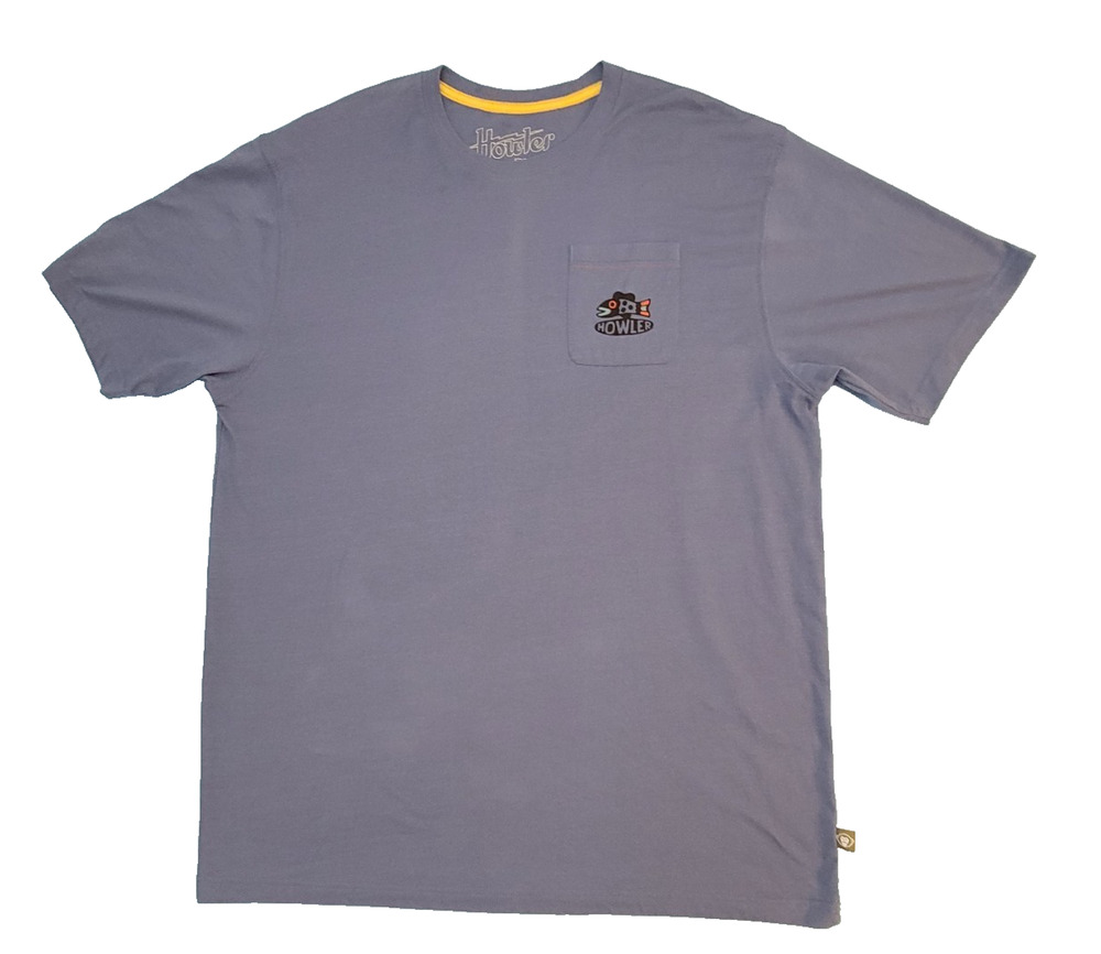 Howler Brothers Shirt Men XXL Blue Heed the Call Pocket Tee Fisherman Graphic